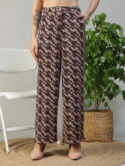 Oxolloxo - Women Brown Abstract Printed Trousers