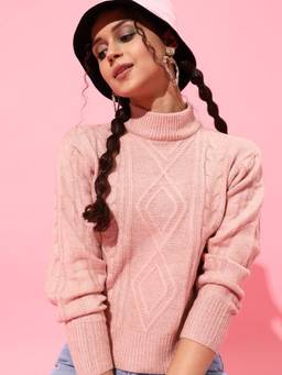 STREET 9 - Peach High Neck Pullover Sweater
