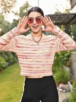 STREET 9 - Beige and Brown Self-Designed Pullover