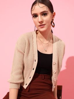 STREET 9 - Beige Crop Cardigan
