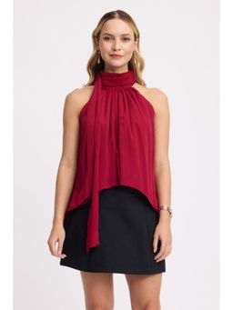 Virgio - Red Halter Neck High-Low Top