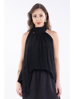 Virgio - Black Viscose Halter Neck High-Low Top