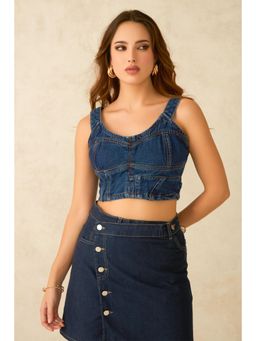 Virgio - Solid Cotton Dark Blue Denim Corset Top