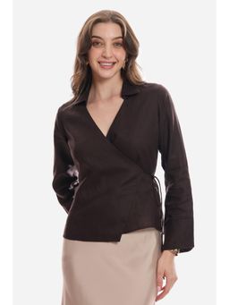 Virgio - Brown Viscose Wrap Tie-Up Top for Women