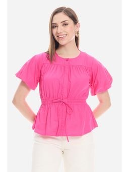 Virgio - Pink Cotton Waist Tie-Up Top for Women