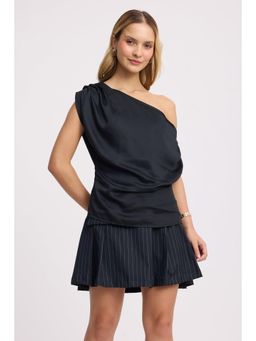Virgio - Black One-Shoulder Draped Top