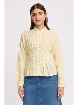 Virgio - Cream Cotton Pintuck Detail Structured Shirt