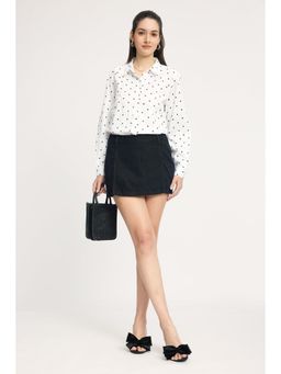 Virgio - White Polka Dots Polka Dot Bishop Sleeve Top