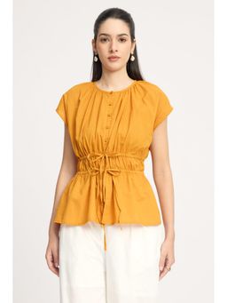 Virgio - Mustard yellow Solid Cotton Waist Elasticated Top
