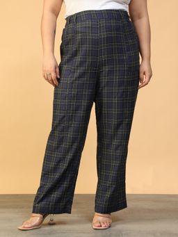 Oxolloxo - Women Plus Size Blue Checked Pants