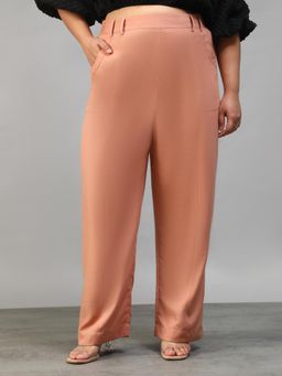 Oxolloxo - Women Plus Size Solid Peach Elasticated Pants