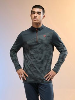 Technosport - Men Jacquard Slim Fit High Neck Sports T-Shirt with Technocool+
