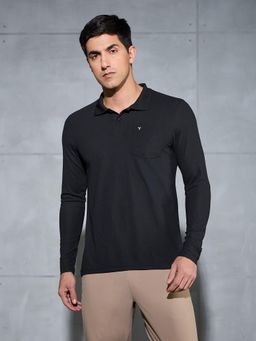 Technosport - Men Black Solid Slim Fit Polo Sports T-Shirt with Matpiq