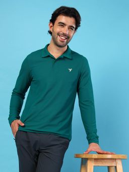 Technosport - Men Green Solid Slim Fit Polo Sports T-Shirt with Matpiq