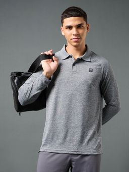 Technosport - Men Grey Solid Slim Fit Polo Sports T-Shirt with Double Cool