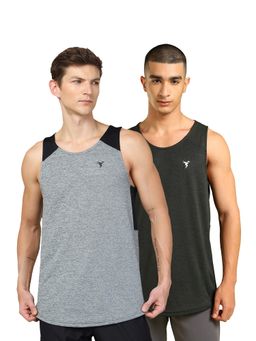 Technosport - Men Melange Slim Fit Round Neck Sports Tank Top Techno Cool+ (Pack of 2)