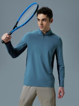 Technosport - Men Green Slim Fit High Neck Sports T-Shirt with Cotflex