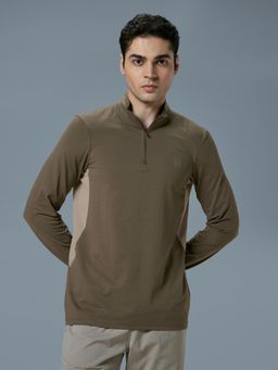 Technosport - Men Colorblock Slim Fit High Neck Sports T-Shirt with Cotflex