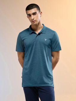 Technosport - Men Teal Melange Slim Fit Round Neck Sports T-Shirt with Double Cool
