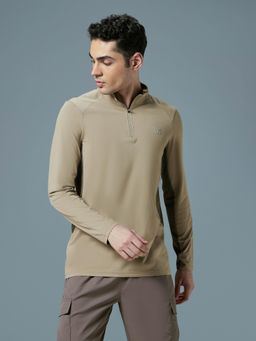 Technosport - Men Colorblock Slim Fit High Neck Sports T-Shirt with Cotflex