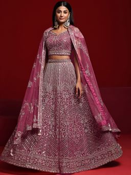 Libas Art - Embroidered Nylon Pink Lehenga with Blouse and Dupatta