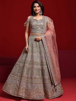 Libas Art - Embroidered Nylon Grey Lehenga with Blouse and Dupatta