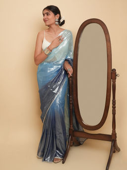 Teejh - Kaalki Blue Shimmer Chiffon Saree with Unstitched Blouse