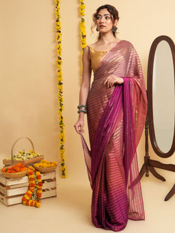 Teejh - Silvasa Pink Satin Zari Ready to Drape Saree with Unstitched Blouse