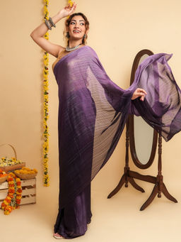 Teejh - Silvasa Purple Satin Zari Ready to Drape Saree with Unstitched Blouse