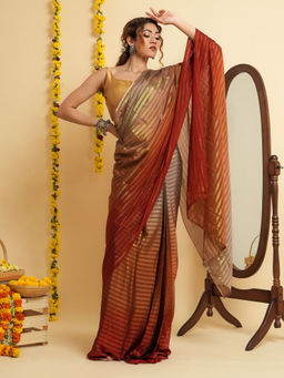 Teejh - Silvasa Multi-Color Satin Zari Ready to Drape Saree with Unstitched Blouse