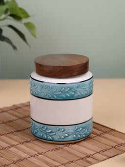 VarEesha - Embossed Ceramic Air Tight Jar With Wooden Lid
