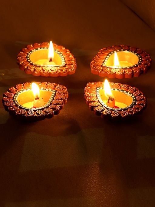 AAPNO RAJASTHAN Delicately Carved Terracotta Diyas (Pack of 4)