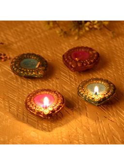 AAPNO RAJASTHAN - Handcrafted Wax Filled Terracotta Diyas (Pack of 4)