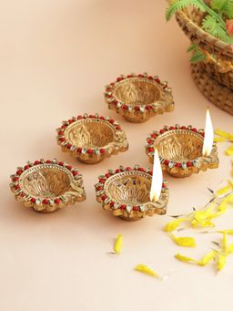 AAPNO RAJASTHAN - Handmade Diyas with Kundan Like Work (Pack of 5)