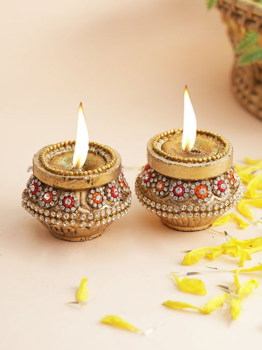 AAPNO RAJASTHAN Gel Filled Diya with Stone Embellishment (Pack of 2)