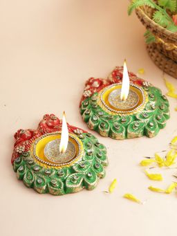AAPNO RAJASTHAN - Handprinted Diya with Tealights (Pack of 4)