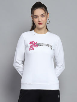 Rock.it - Women's White Printed Round Neck Sweatshirt