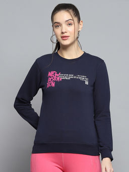Rock.it - Women's Navy Blue Printed Round Neck Sweatshirt