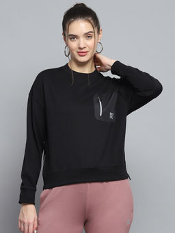 Rock.it - Women's Black Solid Round Neck Sweatshirt