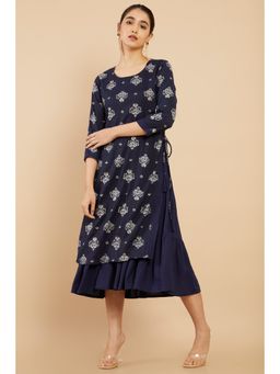 Soch - Women Navy Blue Rayon Printed Kurta