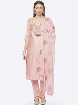 Biba - Light Pink Cotton Silkchanderi Unstitched Suit Set (Set of 3)
