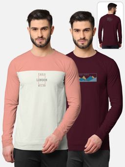BULLMER - Trendy Front & Back Printed Full Sleeve T-shirt For Men Multi-color (Pack of 2)