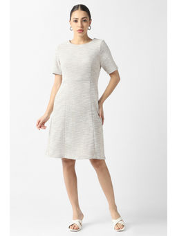 Van Heusen - Women Beige Textured Knee Length Formal Dress
