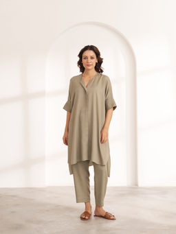 Vaaya - The Nomad Tencel Olive Kurta with Pant