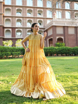 Leela by A - Zarina Yellow Layered Anarkali with Dupatta