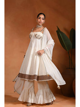 Rishi & Vibhuti - Iraa Ivory Mirror Work Kurt with Sharara and Dupatta