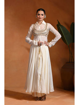 Rishi & Vibhuti - Ivory Kellen 8.0 Embellished Anarkali with Pant and Dupatta