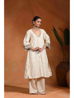 Rishi & Vibhuti - Ivory Shubhra Mirror Work Kurta and Pant