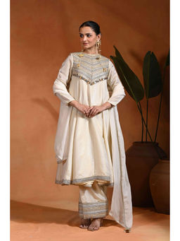 Rishi & Vibhuti - Ivory Zari Anarkali with Pant and Dupatta