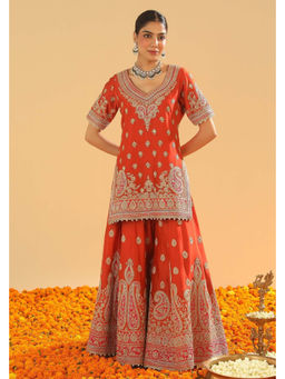 Sheetal Batra - Women Burnt Orange Short Kurta with Sharara